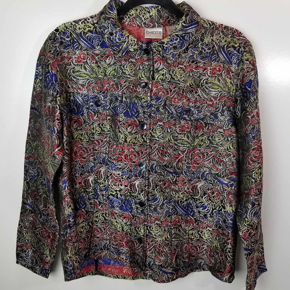Chico's Dressy Silk Blend Multicolored Top Jacket